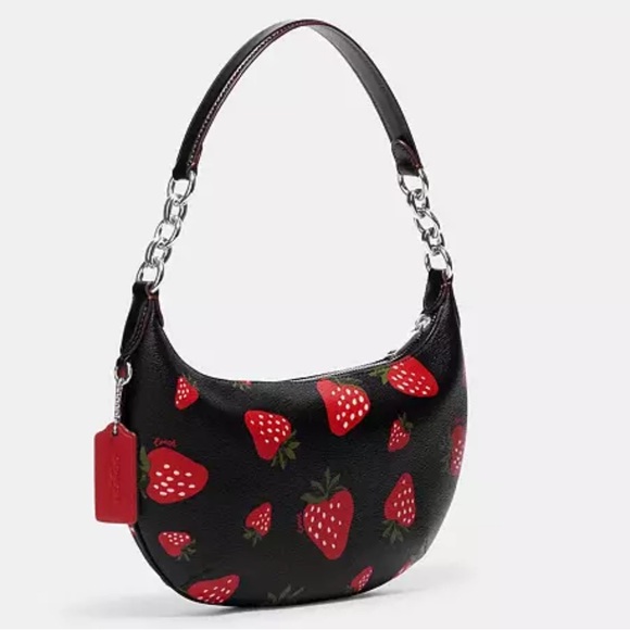 Coach Wild Strawberry Print Payton Shoulder Bag Black Multi - Picture 3 of 8